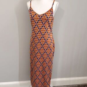 SCOOP Orange Tiger Diamond Sleeveless Maxi Dress Side Slit Size‎ Small RETRO